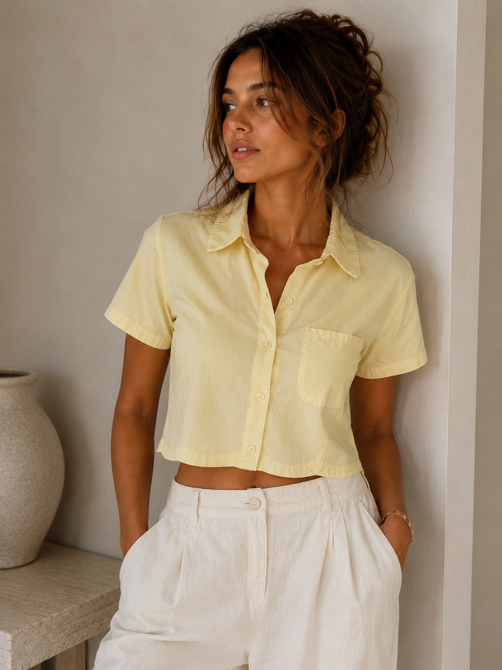 Samantha Pleet Yellow Scalloped Cotton Blouse – XS